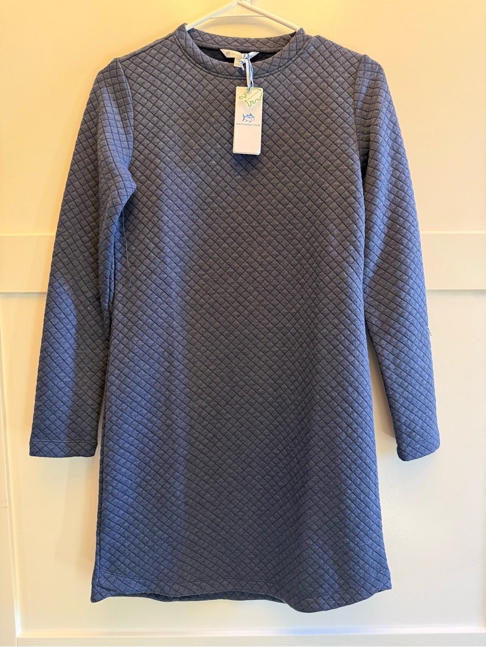 NWT Southern Tide Quilted Sweatshirt Mini Dress Blue XS Long Sleeve